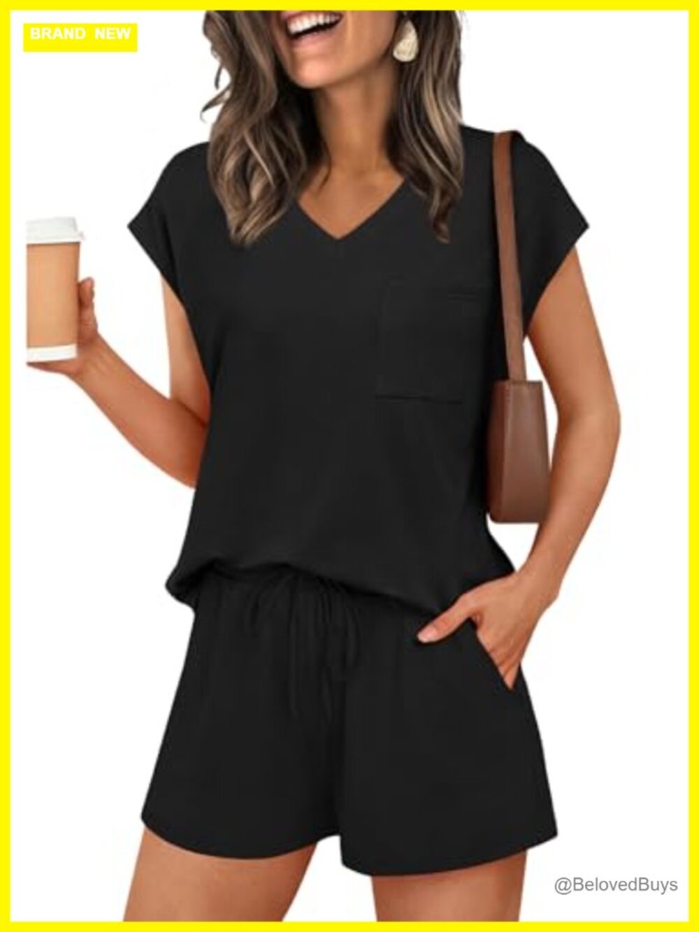2 Piece Lounge Set V-Neck Cap Sleeve Top & Shorts Pajama Set